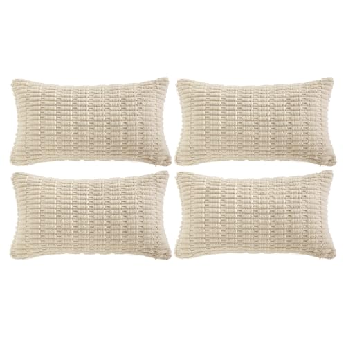 Fancy Homi 4 Packs Decorative Throw Pillow Covers for Living Room Couch Bed, Modern Farmhouse Boho Home Décor Accent Cushion Case, 24" x 14", Cream