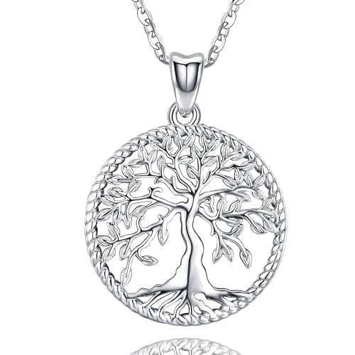 Odinstone Tree of Life Necklace, Sterling Silver Pendant for Women Family Tree Necklaces Jewelry for Mom/Wife/Grandma(With Fine Gift Box)