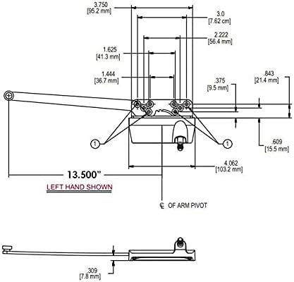 WRS Truth Hardware Left Hand Traditional Operator, 13-1/2" Single Arm - Beige
