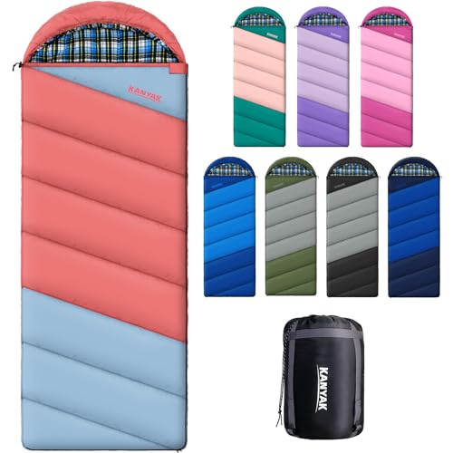 Sleeping Bags for Adults Teens Cold Weather & Warm, 3 Seasons, Cotton Flannel Backpacking Sleeping Bag, Lightweight Compact Camping Essentials Equipment, Hiking, Outdoor, Travel(Pink Blue)