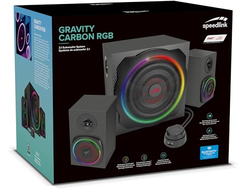 Speedlink GRAVITY CARBON RGB 2.1 Soundsystem Bluetooth - PC Lautsprecher mit Subwoofer aus Holz,...