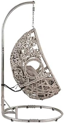 Miniatura 4 de DHPM Hamaca colgante de mimbre de ratán con soporte y cómodo cojín para patio al aire libre, porche, dormitorio interior, gris