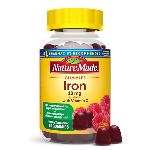 Nature Made Iron 18 mg per serving Gummies with Vitamin C, Iron Supplement for Red Blood Cell...