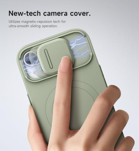 Image of SURITCH for iPhone 13 /14 Case with Magnetic Camera Slide Cover and Adjustable Kickstand, Compatible with MagSafe, Shockproof Bumper Case Slim Protective Cover for iPhone 13 /14 6.1 Inch, Green