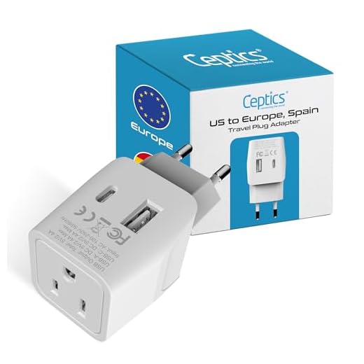 Ceptics Europe Travel Adapter, Ultra Compact Dual USB Power Plug - for European Type C - 3 Inputs - iPhone, Laptop, Galaxy, Cell Phones, Camera Chargers, iWatch & More - CTU-9C