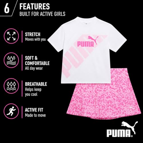Image of PUMA Girls Athletic Skort Set - 2 Piece Workout Set Active Skirt with Shorts & Short Sleeve T-Shirt Girls Athletic Outfit