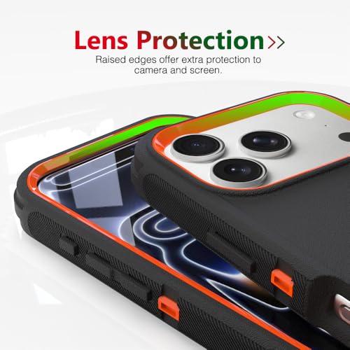 Image of Rugged Case Compatible with iPhone 17 Pro | Heavy-Duty Shockproof Protective Cover, Black+Orange