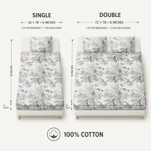 Image of la'amour 100% Cotton Elastic Fitted Bedsheets with 2 King Size Pillow Covers Double Bed with All Around Elastic Supersoft Size - 72 King Sizex78+10 inches Light Lavender 200 tc - 220 tc