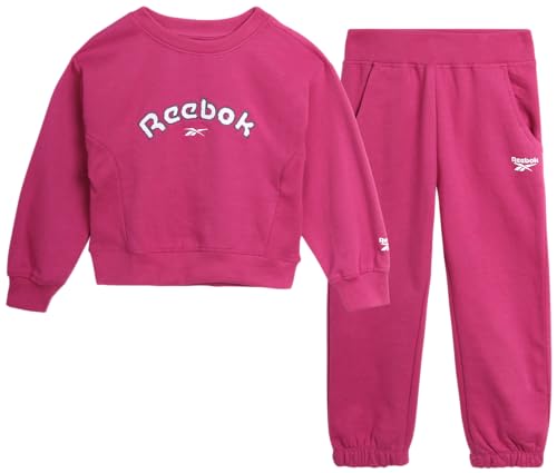Reebok Girls' Sweatsuit - 2 Piece Performance Fleece Sweatshirt and Jogger Sweatpants - Active Set for Toddlers/Girls, 2T-6X
