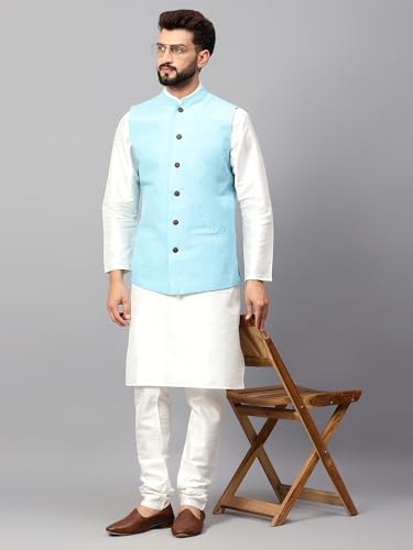 Image of LATEST CHIKAN Men's Traditional Cotton Solid Nehru Jacket /Waistcoat