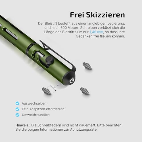 OLIGHT OPEN Mini 2 Multifunktionaler Kugelschreiber und Bleistift, schwarze Tinte, geeignet für Büro, Geschäft, Outdoor (Grün)