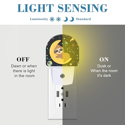 Image of Cute Baby Sloth Sleeping on Moon Night Light for Kids, LED Night Light Plug into Wall with Dusk to Dawn Sensor for Girls Boys Women Room Decor, Hallway, Kitchen, Bathroom, Nursery, Stairs