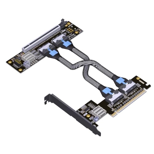 JMT ADT-F36B-F37C PCI-e 4.0 X16 to X16 MCIO Bifurcation Adapter Riser Card 256G/bps Split Extender SFF-TA-1016 with Power Cable (50CM)