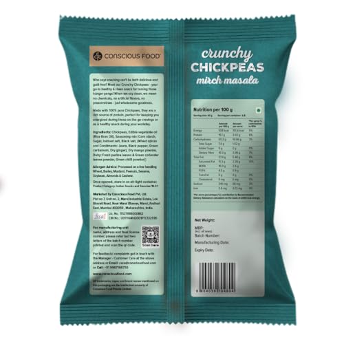 Image of Conscious Food Crunchy Chickpeas, 50 gm | Protein Rich & Roasted Snack | Made with Cold-Pressed Sunflower oil | Made with Premium Chickpeas | Gluten-Free & Cholesterol-Free | No Artificial Preservatives