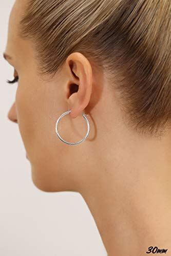 14k White Gold Classic Round Hoop Earrings (30mm (1.2 inch)) - Thumbnail 6