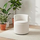 The Artment your artistic apartment White Snuggle Swivel Chair with Hidden Storage, 360 Rotating Boucle Accent Chair, Plush Cushion Seat, Compact Modern Design for Living Room, Bedroom & Vanity