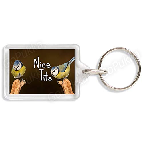 GoPukka - Nice Tits / Blue Tits Bird – Keyring (Large: 50x35mm)