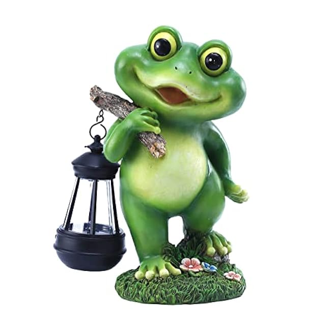 Outdoor Frog Garden Decor: 11'' Yard Decoration with LED Lantern Funny Solar Frog Statue Gifts for Women Mother's Day Housewarming Gift