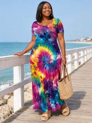 Image of SUZONANA Plus Size Dresses for Women Summer Casual Maxi Dress Short Sleeve Loose Vacation Dress