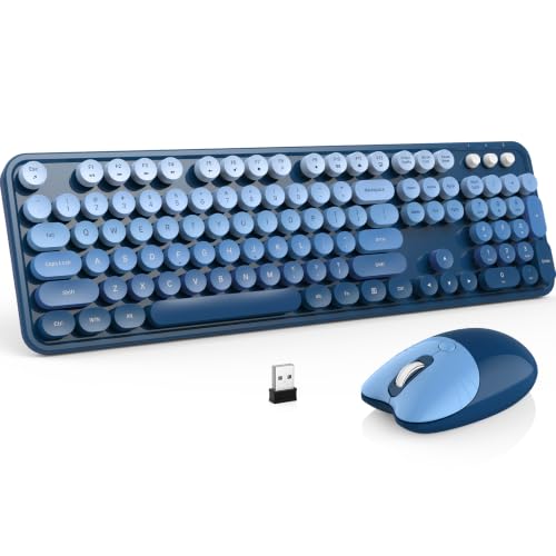 Image of MOFII Wireless Keyboard and Mouse Combo, 2.4 GHz Full-Size Retro Round Keyboard and Mouse, Plug and Play, 8 Multimedia & Shortcut Keys for Mac, Windows, Laptop /Desktop /PC - Blue Gradient