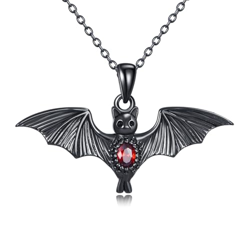Bat Necklace 925 Sterling Silver Goth Bat Pendant Necklace Halloween Gothic Jewelry Gifts for Women