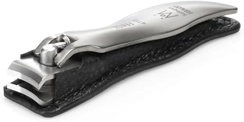 GERMANIKURE Cortaúñas pequeño económico en estuche de cuero, fabricado éticamente en Solingen Alemania, hoja curvada para uñas