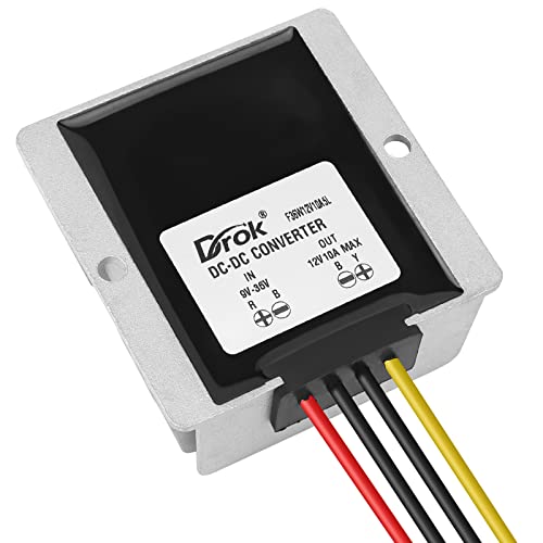 Image of DROK Boost Buck Converter 9V-36V to 12V 10A 120W Aluminium Shell Waterproof Auto Step Up Down Voltage Regulator 12V Volt Transformer for Car Audio Solar Power System LCD Television LED Display Screen