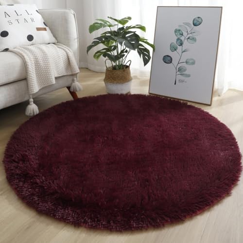 Alfombra peluda de felpa con respaldo antideslizante y pelo de terciopelo, cómoda alfombra para sala de estar, dormitorio, guardería y sala de juegos (80 cm, rojo vino)