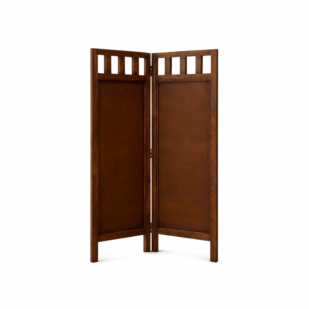 Wooden Room Divider Partition | Privacy Screen Partition | Solid Wood Frame with Minimal Slat Design | Brown Finish for Home, Office & Studio Décor 2 Panels 4 Feet-image-6