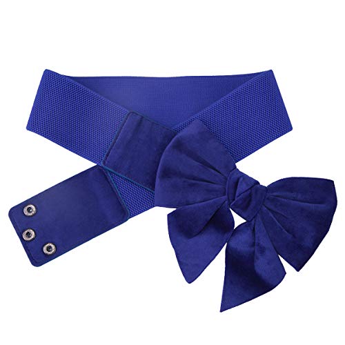 Moonsix Women's Elastic Wide Waist Belt Casual Bowknot Dress Cinch Belts, Royal Blue #TOP1