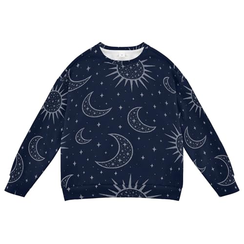 Sun Moon Stars Blue Kids Boys Hoodie Sweatshirt Crewneck Boys Sweat Shirt Sports 4T