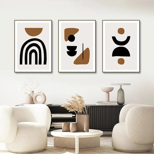 Affiche géométrique abstraite décoration murale rétro marron sans cadre - 3