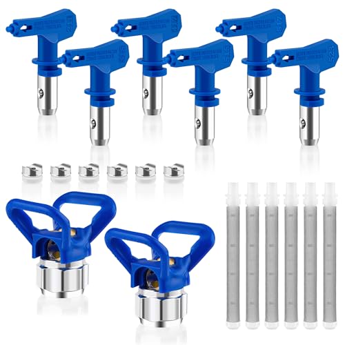14 Pieces Airless Paint Sprayer Tips Set, Anglecai 6 Reversible Spray Nozzles, 6 Airless Paint Spray Gun Filters, 2 Nozzle Tip Guards for Guns House Painting