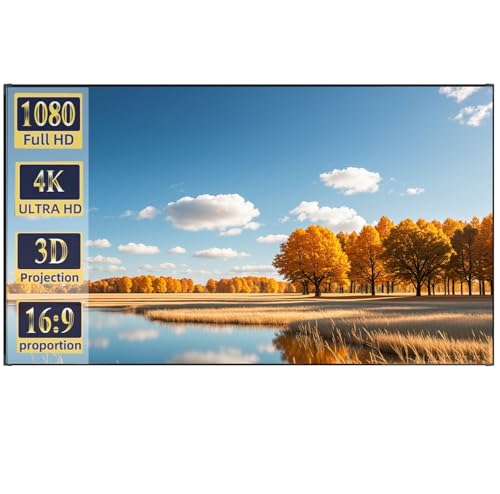 Écran de Projection à Cadre Fixe de 72 Pouces (158 × 89 cm),Format 16:9, Cadre en Aluminium,Écran de Cinéma 4K HD pour Home Cinéma/Présentations en Salle de Réunion/Bureau