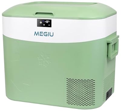 Megiu Car Fridge Portable 12 Volt Refrigerator 23 Quart (22 Liter) Freezer Compressor Cooler 12V/24V DC 110?240 V AC for Outdoor, Camping, Travel, Home Use -18?~+15? (Green)