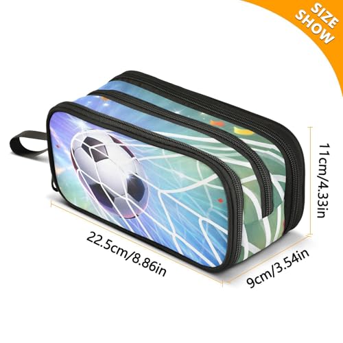 Image of Glowing Soccer Goal Large Capacity Pencil Case Box Boys Girls Big Stationery Pen Bag Organizer Pencil Pouch Zipper Compartments for School Office