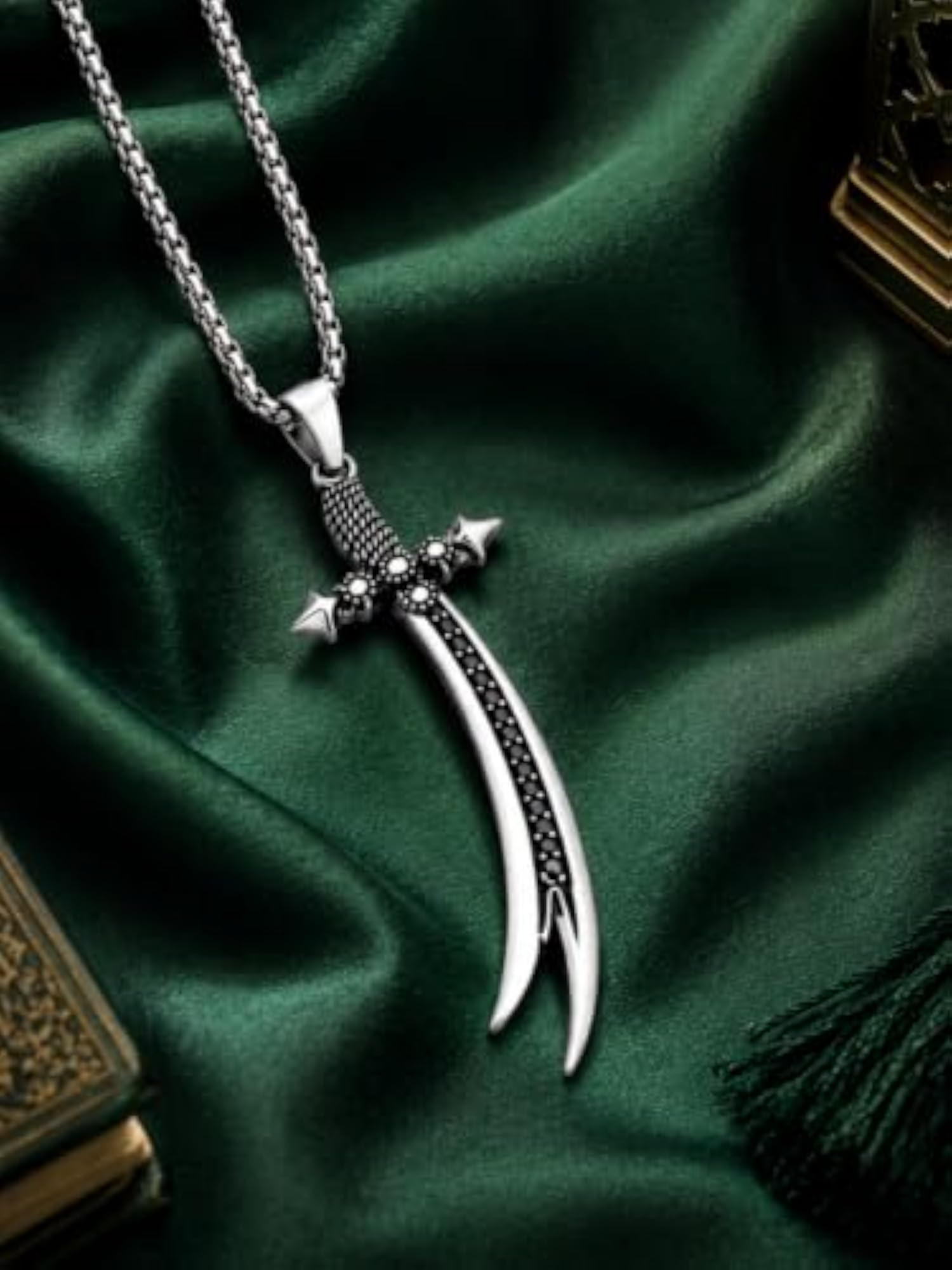 Men's Gothic Silver Tone Sword Pendant Necklace