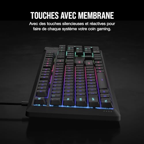 Corsair K55 Core RGB Clavier de Jeu Filaire à Membrane – Commutateurs Réactifs – Résistance Aux éclaboussures – Ten-Zone RGB – Touches Multimédia – Compatible iCUE – AZERTY FR – PC, Mac – Noir – Image 5