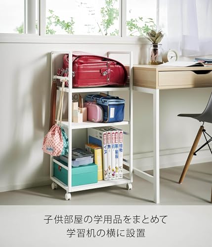 目隠し ワゴン L ホワイト W42×D32×H84.5cm(キャスター含む) 隠す収納 収納ワゴン キャスター付き [4]