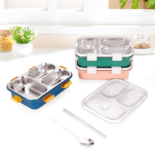 Image of Stainless Steel Lunch Box BPA Free - Durable Food Storage Lunch Box for Office, School & Travel with Secure Lock Lid (Blue)