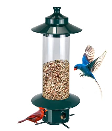 Squirrel Proof Bird Feeders for Outdoor: 4.8LB Large Capacity Hanging Bird Feeder Weight-Activated Mechanism Wild Bird Feeders Chew-Proof Metal Birdfeeder for Finch Cardinal Chickadee