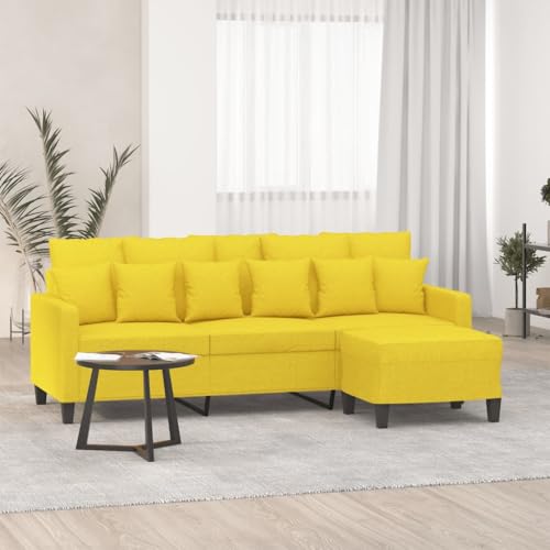 Sofá de 3 plazas con taburete de tela amarillo claro de 180 cm de largo para salón 2