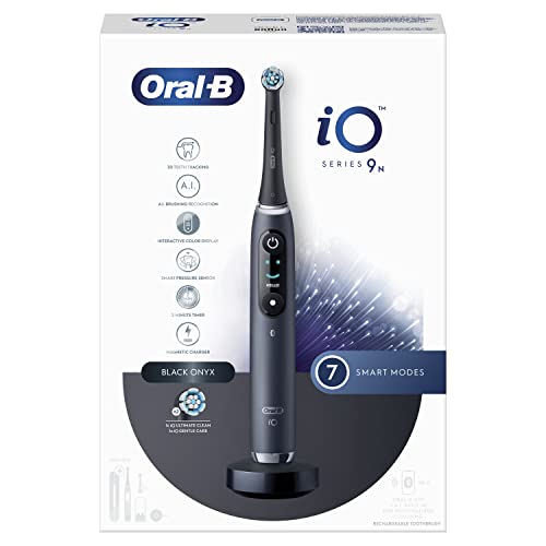Oral-B iO 9N Cepillo de Dientes Eléctrico Negro con Mango Recargable, 2 Cabezales y Estuche Cargador de Viaje, 7 Modos De Cepillado Con Blanqueamiento Dental, Sensor De Presión, Diseñado por Braun