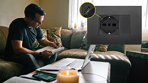 VIMAR 19210.USB Arké Socket 2 Modules SICURY 2P+T 16A 250V Universal Italian Standard P40 and USB Output Type C 5V and 3A for Fast Charging Grey - Image 3