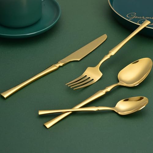 Image of Set of 4 Silverware Dessert Spoons | 4-Piece Korean Vintage Style Flatware Ice Cream Spoon Set | Dishwasher-Safe Stainless Steel Cutlery for Home, Restaurant & Gift Giving (Aurum Gold)