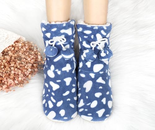 Image of DICUIRD Womens Thick & Warm Slipper Socks with Grippers - Christmas House Slippers