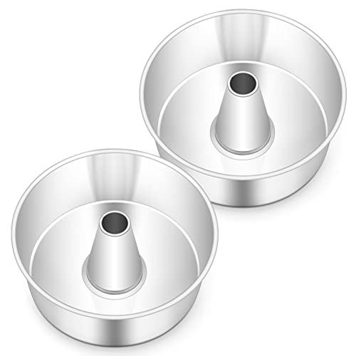 TeamFar 10inch Angel Food Cake Pan Set of 2, Silver