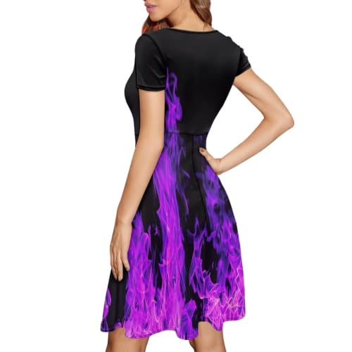 Image of POLERO Sunflower Dress for Women Floral Summer Dresses Short Sleeve Casual Sundresses Midi Dresses