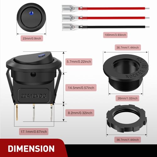Image of Nilight 1PC LED Rocker Switch 12V 20A Blue Lighted ON Off Round Toggle