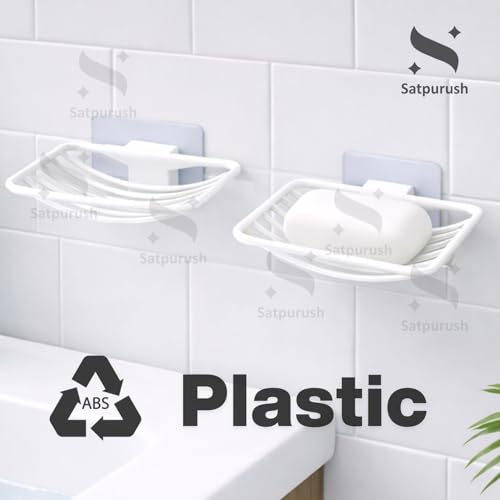 Image of Satpurush Adhesive Soap Holder for Bathroom Wall | Stickable Soap Stand No Drill | Self Adhesive Soap Dish for Tiles | Plastic Soap Case with Drain Tray | Bathroom Organizer. (2)